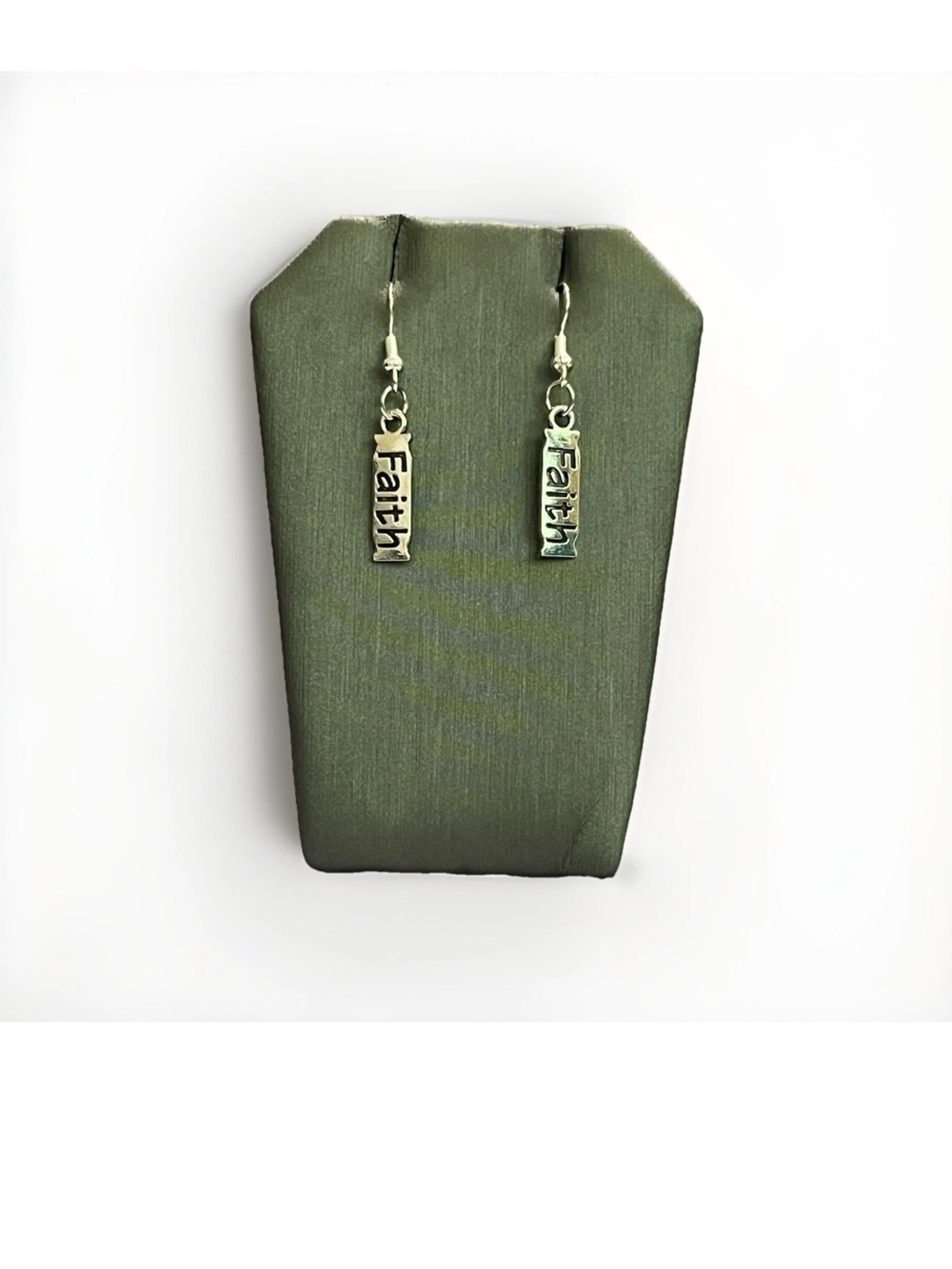 Faith Silver Tone Dangle Earrings Religious Christian Inspirational Word Gift
